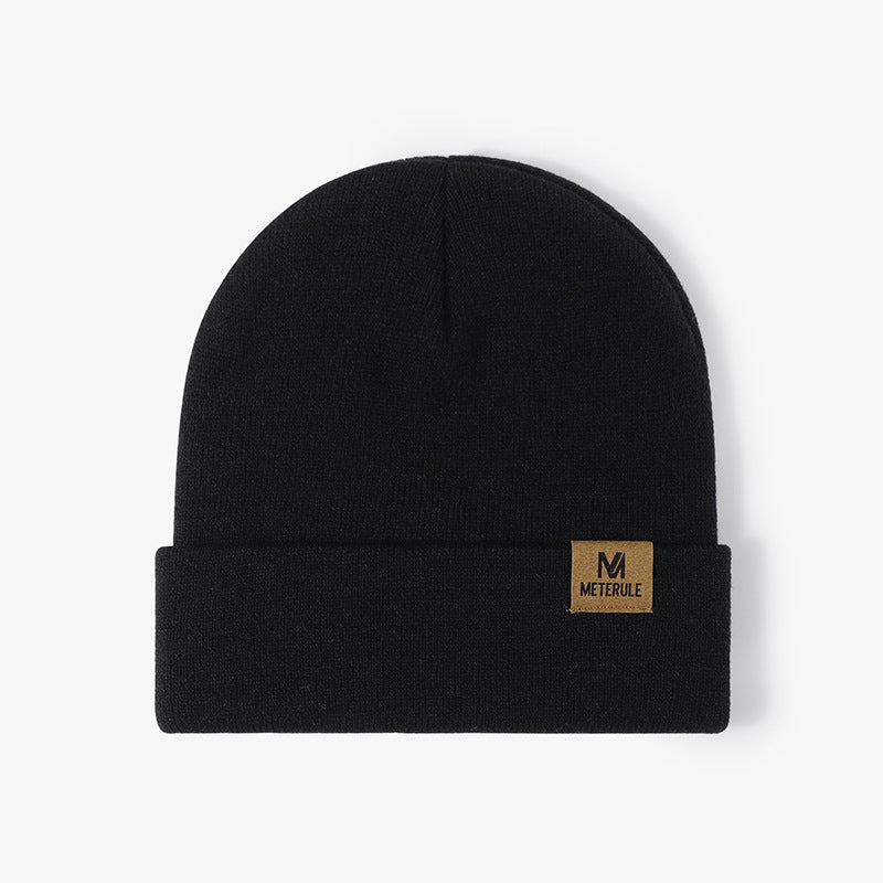 Simple Solid Color Tab Knit Beanie