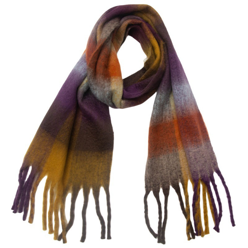 Contrast Color Plaid Tassel Scarves