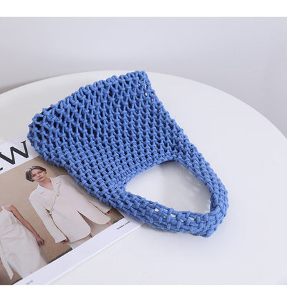 Solid Color Hollow Out Woven Handbag