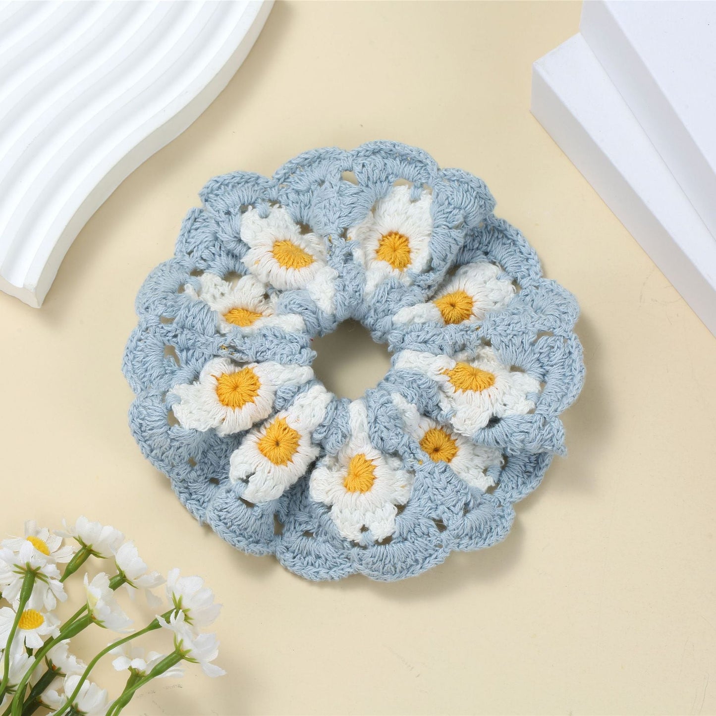 Sweet Colorful Flower Handmade Crochet Scrunchies