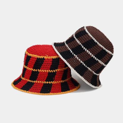 Contrast Color Plaid Casual Crochet Bucket Hat