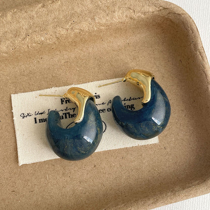 Vintage Stone C-Shape Stud Earrings