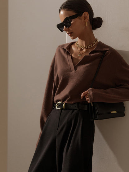 Lapel V-Neck Casual Sweater