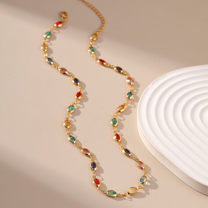 Colourful Oval Zirconia Vintage Necklace
