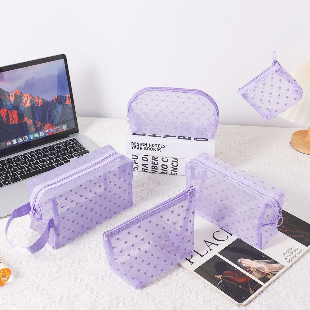 Purple Love Mesh Portable Make Up Bags