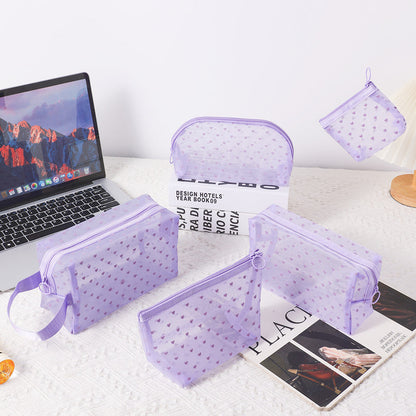 Purple Love Mesh Portable Make Up Bags