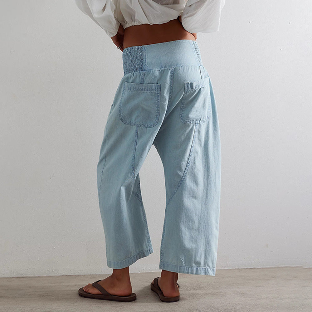 Casual Washed Distressed Straight Cropped Pants