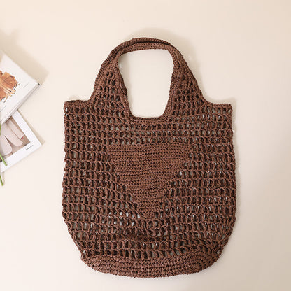 Solid Color Hollow Out Woven Handbag