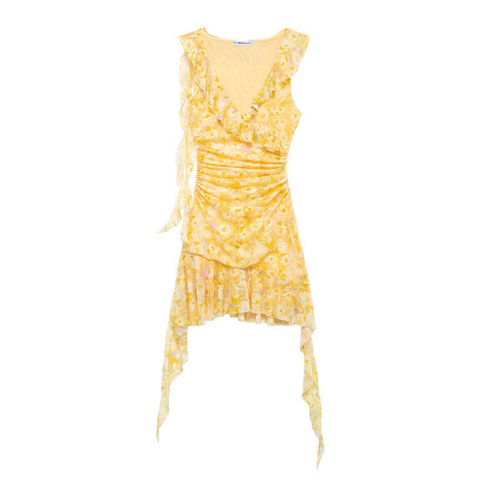 Sweet Pleated Printed Bodycon Mini Dress