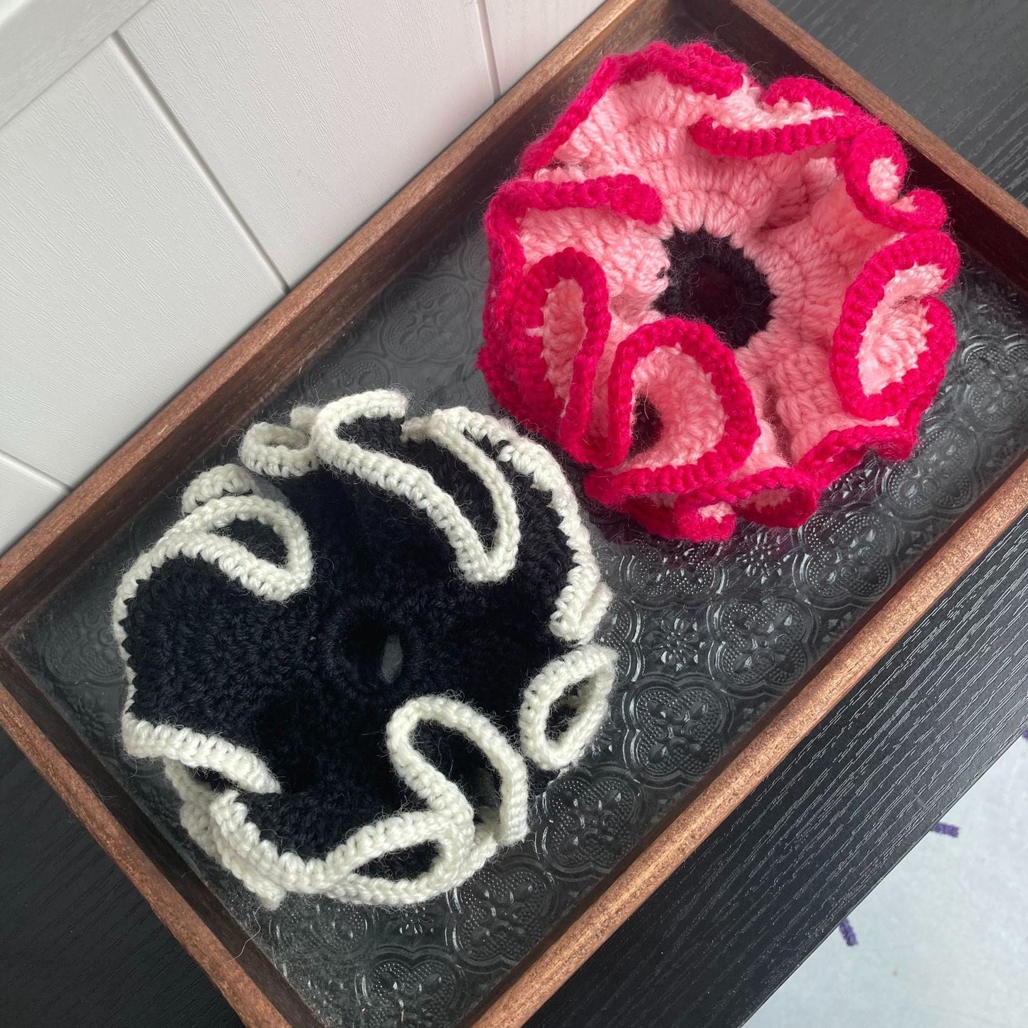 Color Contrast Ruffled Handmade Crochet Scrunchies