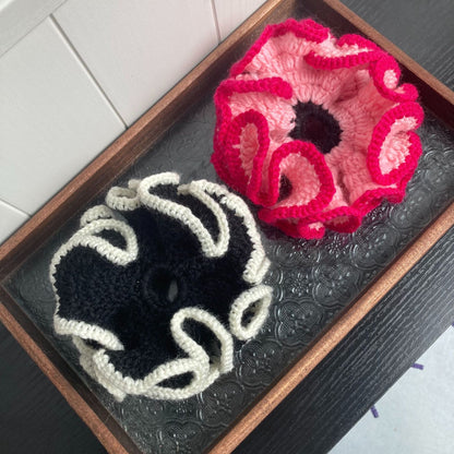 Color Contrast Ruffled Handmade Crochet Scrunchies