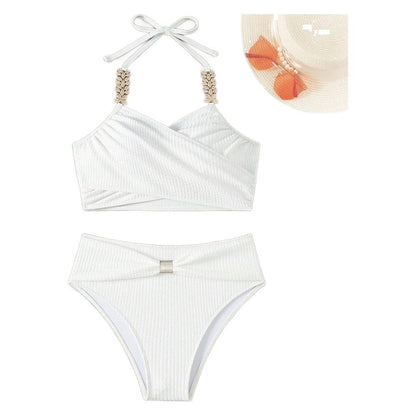 Simple Solid Color Halter Bikini Swimwear