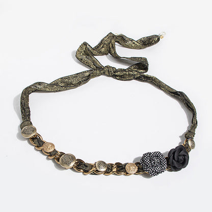 Vintage Rose Silk Chain Pearl Waist Belt