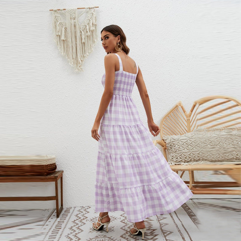 Color Block Striped Simple Spaghetti Dress