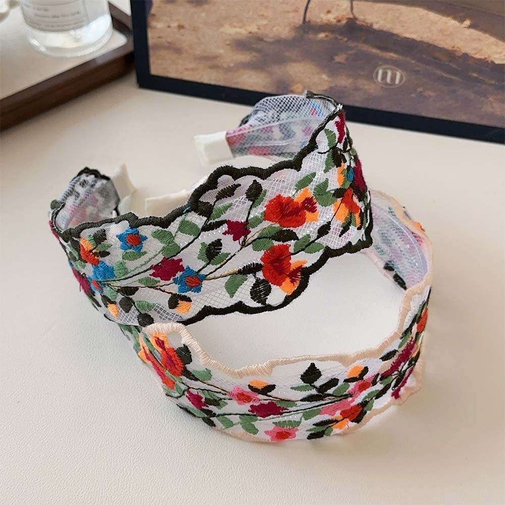 Colorful Flowers Embroidered Wide Headbands
