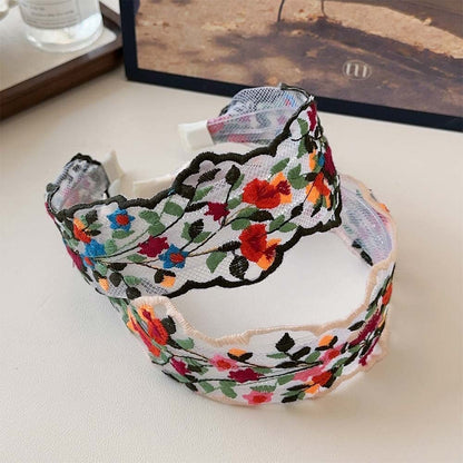 Colorful Flowers Embroidered Wide Headbands