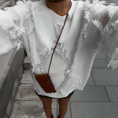 Vintage Loose Tassel Patchwork Pullover Sweater