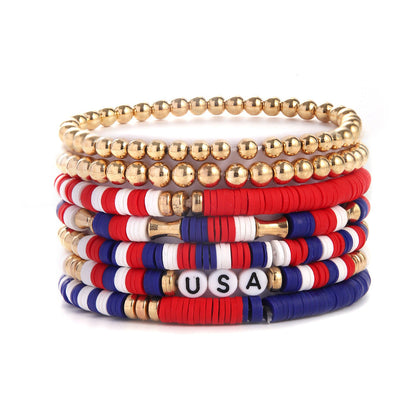 Trendy USA Letters Beaded Stretch Bracelet