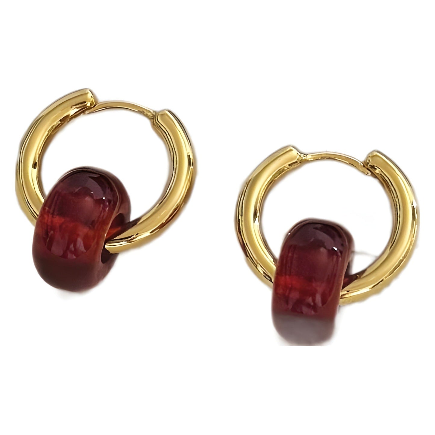 Vintage Natural Stone Bead Hoop Earrings