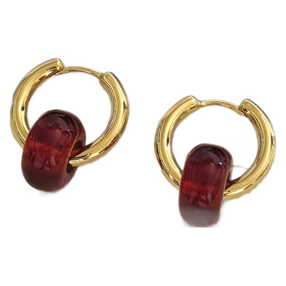 Vintage Natural Stone Bead Hoop Earrings