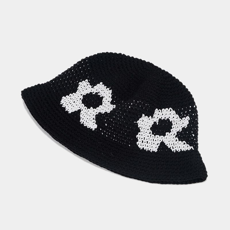 Floral Pattern Contrast Color Crochet Bucket Hat
