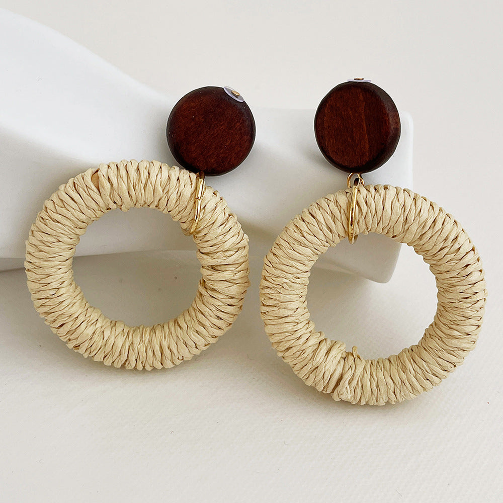 Vintage Elegant Wooden Rattan Earrings