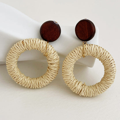 Vintage Elegant Wooden Rattan Earrings