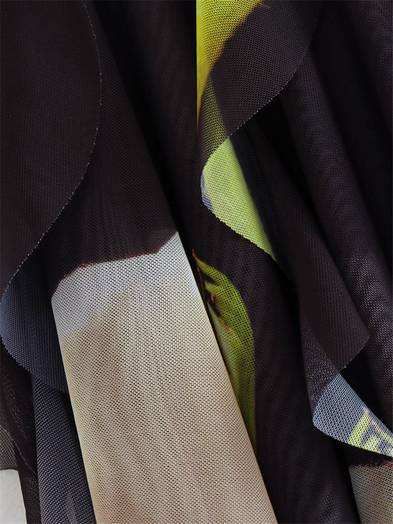 Trendy Strapless Printed Asymmetrical Midi Dress