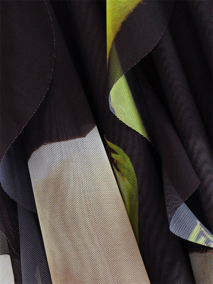 Trendy Strapless Printed Asymmetrical Midi Dress