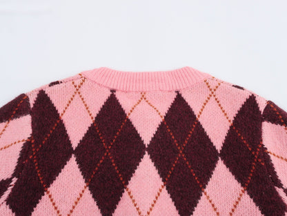 Vintage Diamond Checker Button Down Knit Cardigan