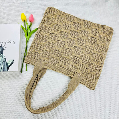 Solid Color large Cpacity Knit Shoulder Tote Bag