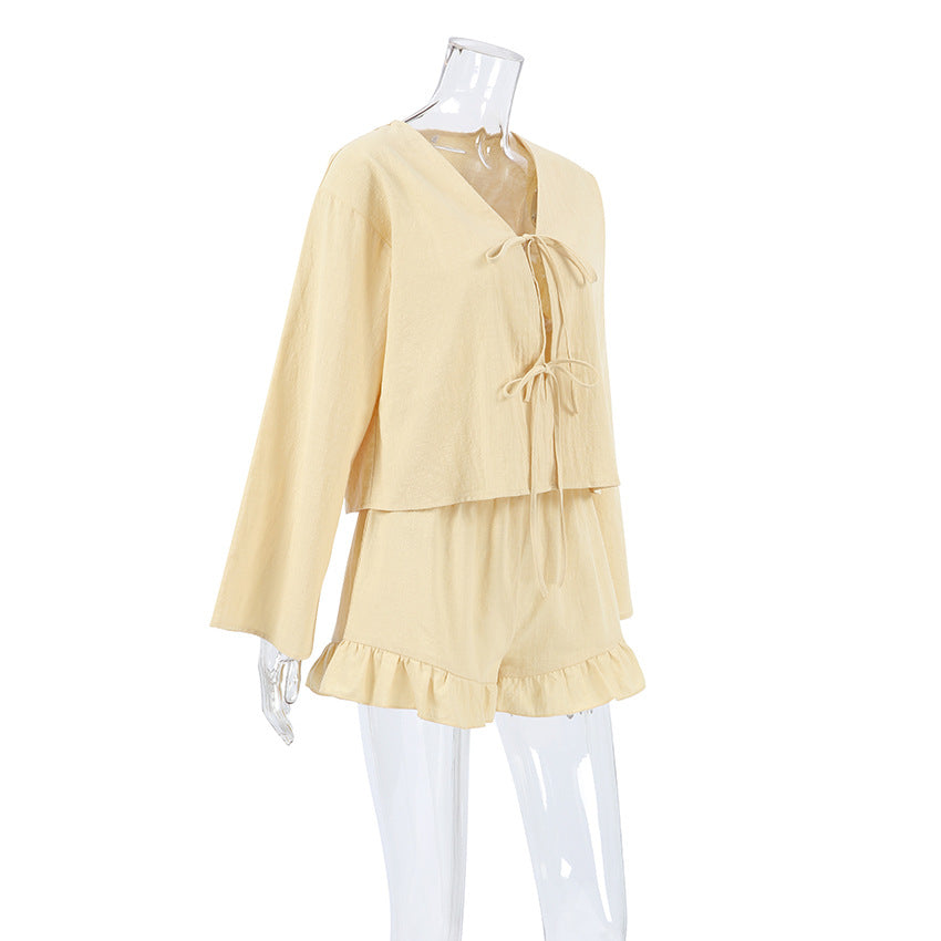 Flounce String Tie Homewear Sets