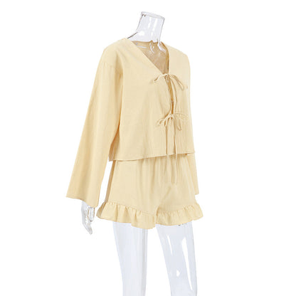 Flounce String Tie Homewear Sets