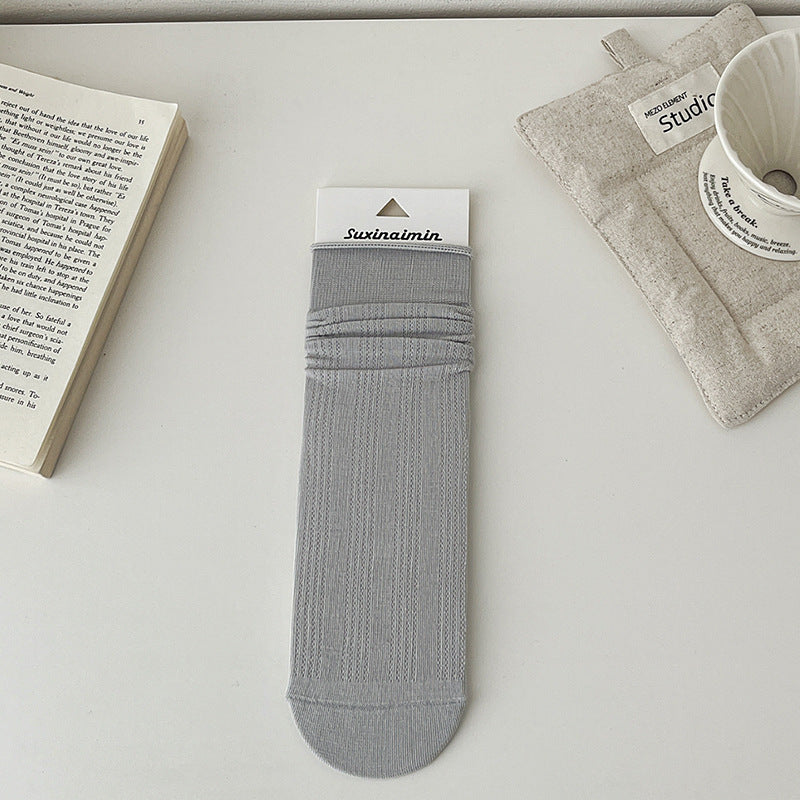 Solid Color Cotton Hollow Crew Maternity Socks