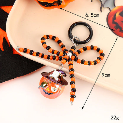 Halloween Beaded Bow Pumpkin Keychain