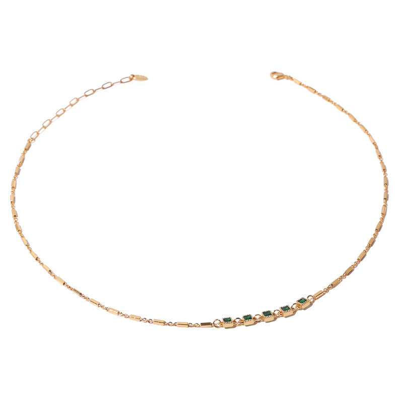 Retro Gold Plated Emerald Zircon Necklace