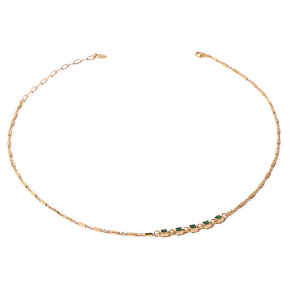 Retro Gold Plated Emerald Zircon Necklace