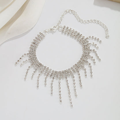 Shiny Rhinestone Tassel Anklets