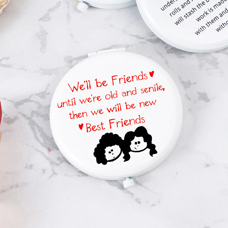 White Letter Mini Portable Makeup Mirror