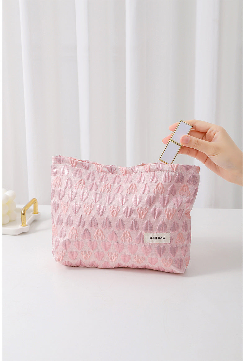 Love Jacquard Color Block Portable Cosmetic Bag