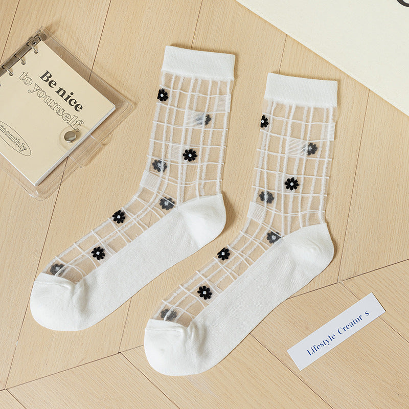 Flower Transparent Mesh Thin Socks