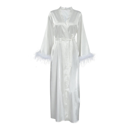 Sexy Feather Waist Tie Homewear Dress