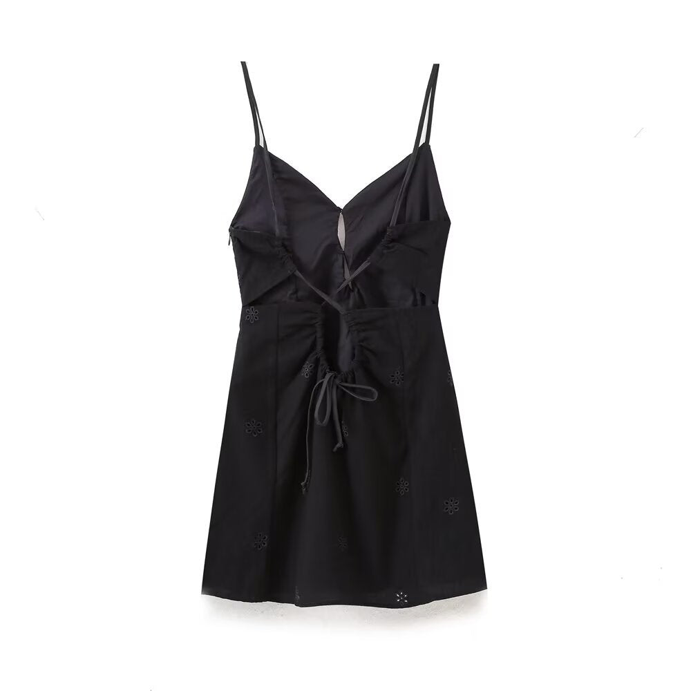 Sexy Embroidery Buttons Spaghetti Mini Dresses