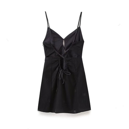 Sexy Embroidery Buttons Spaghetti Mini Dresses
