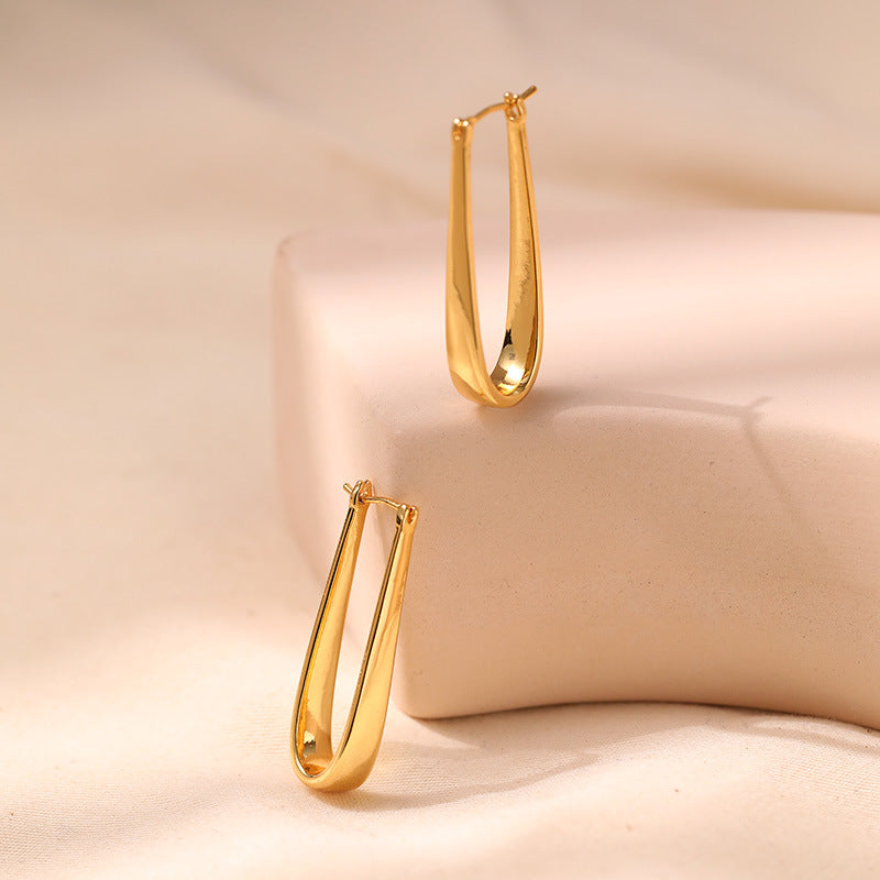 Simple U-Shape Drop Hoop Earrings