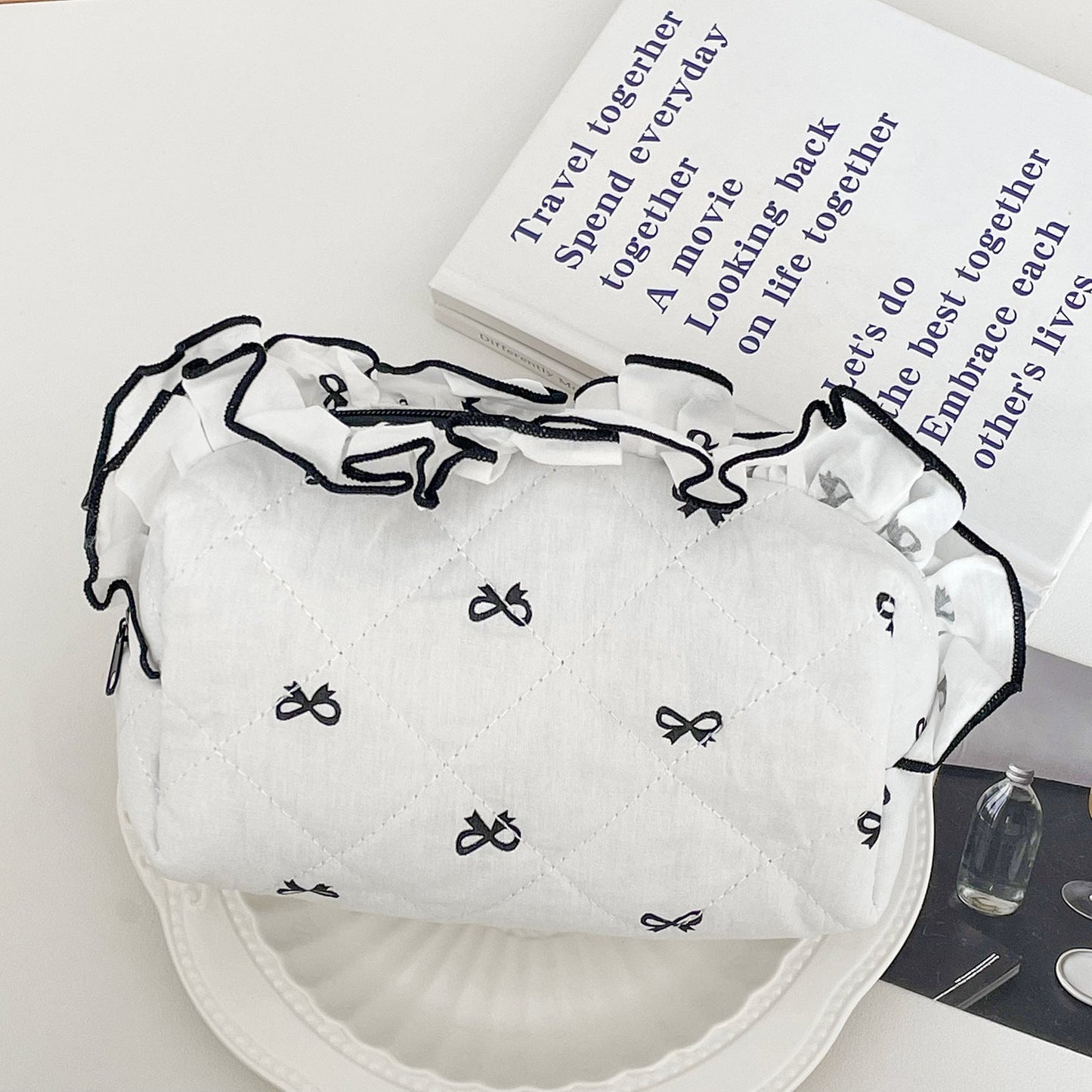 Flounce Bow Print Sweet Make Up Bag