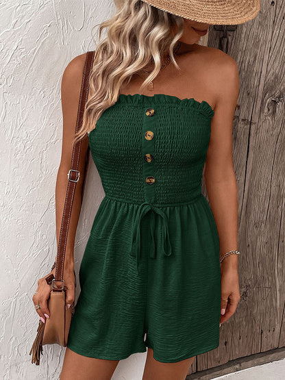 Casual Solid Color Strapless Short Jumpsuit