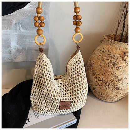 Beach Hollow Out Knit Woven Shoulder Tote Bag