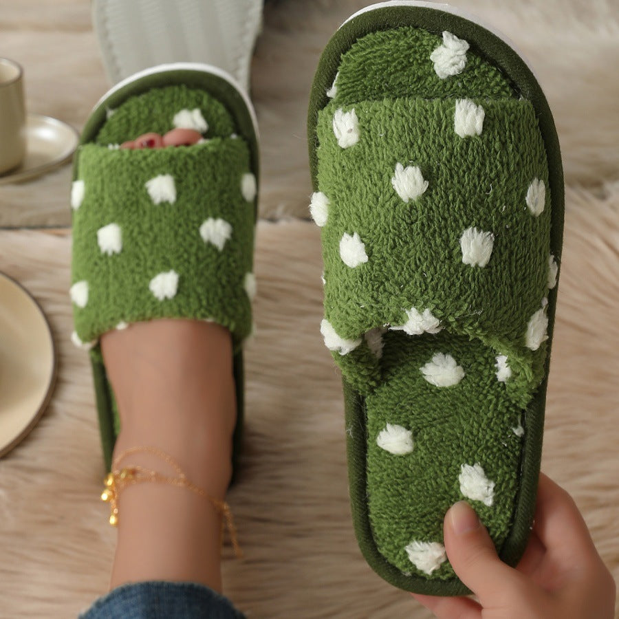 Cute Polka Dot Open Toe Soft Slippers