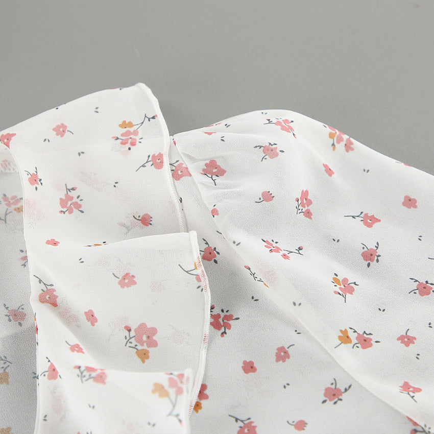 Flounce Print V-Neck Sexy String Tie Top